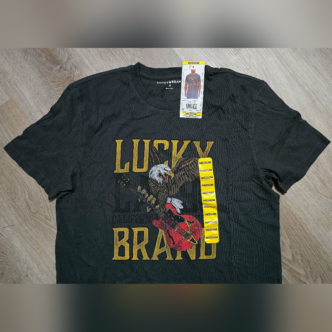 Lucky Brand Dk Grey And Gold Graphic Tee